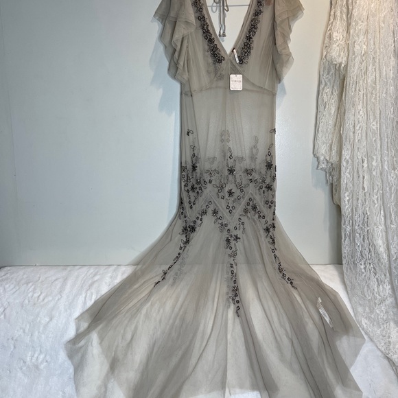 Free People Annabelle Beaded Embellished Mesh Maxi Slip Dress - Picture 6 of 9